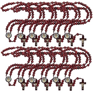 TE940156P12 - Terço N. Sra. Rosa Mística Madeira c/ 12un. - 37cm