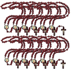 TE940181P12 - Terço Sagrado Coração de Maria Madeira c/ 12un. - 37cm