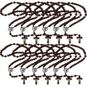 TE940340P12 - Terço Madre Teresa de Calcutá Madeira c/ 12un. - 37cm