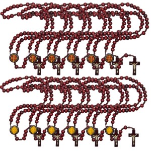 TE940434P12 - Terço Medalha de São Bento Madeira c/ 12un. - 37cm