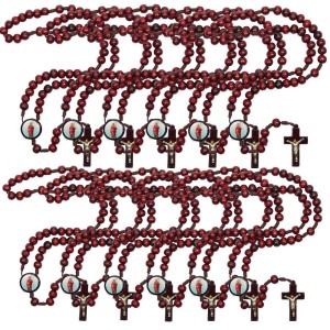 TE940451P12 - Terço São Judas Tadeu Madeira c/ 12un. - 37cm