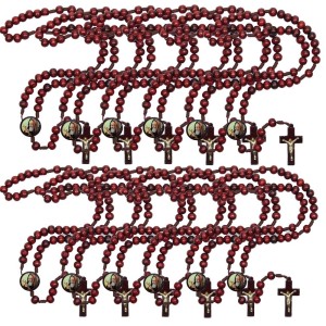 TE940461P12 - Terço São Padre Pio de Pietrelcina Madeira c/ 12un. - 37cm