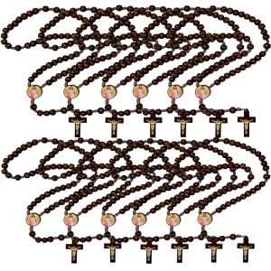 TE940510P12 - Terço Jesus Misericordioso Madeira c/ 12un. - 37cm