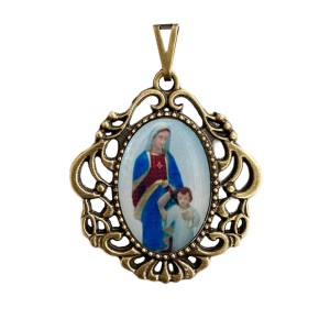 MD129223 - Medalha Maria Passa na Frente Camafeu Ouro Velho - 5x4,2cm