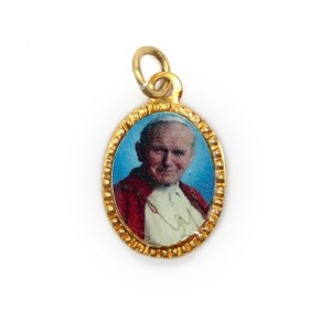 MD103218P10 - Medalha de Alumínio Oval Dourada c/ 10un. Papa João Paulo II - 2X1,3cm