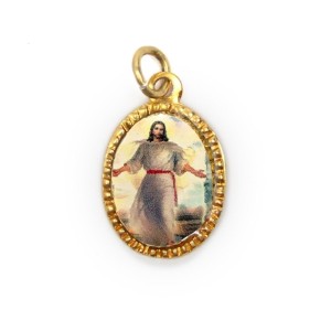 MD103282P10 -  Medalha de Alumínio Oval Dourada c/ 10un. Jesus Ressuscitado - 2x1,3cm