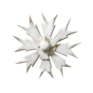 DF1983000 - Divino Espírito Santo Resplendor de Parede Madeira Branca - 31x31cm