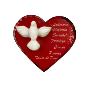 IA81400 - Imã Divino Espírito Santo Coração MDF Resinado - 5,5x5cm