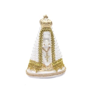 IM720220 - Imagem N. Sra. Aparecida Infantil c/ Pérola Branca e Strass - 14,5x9,5cm