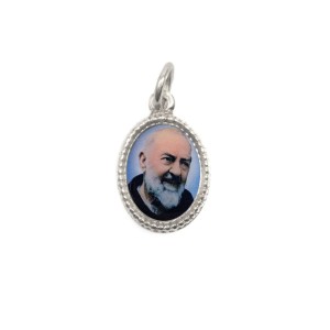 MD102501P20 - Medalha São Padre Pio de Pietrelcina Alumínio Oval Prata c/ 20un. - 1,5x1cm
