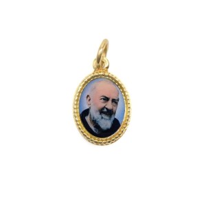 MD102205P20 - Medalha São Padre Pio de Pietrelcina Alumínio Oval Dourada c/ 20un. - 1,5x1cm