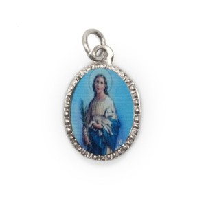 MD103640P10 - Medalha de Alumínio Oval Prata c/ 10un. Santa Inês - 2x1,3cm