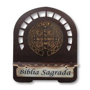 PB811700 - Porta Bíblia Medalha de São Bento MDF Resinado - 26x21,5cm