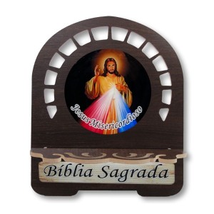 PB811557 - Porta Bíblia Jesus Misericordioso MDF Resinado - 26x21,5cm