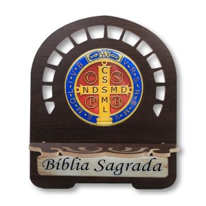 PB811510 - Porta Bíblia Medalha de São Bento MDF Resinado - 26x21,5cm