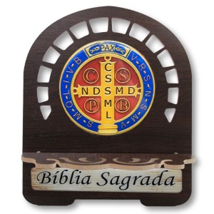 PB812702 - Porta Bíblia Medalha de São Bento MDF Resinado - 30,5x25,5cm