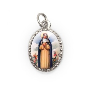 MD103695P10 - Medalha de Alumínio Oval Grande Prata c/ 10un. Santa Rosa de Lima - 2X1,3cm