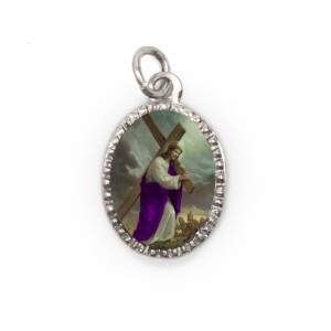 MD103860P10 - Medalha de Alumínio Oval Grande Prata c/ 10un. Bom Jesus dos Passos - 2X1,3cm