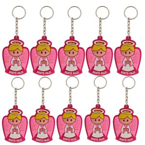 CH50802P10 - Chaveiro Santo Anjo Rosa Emborrachado c/ 10un. - 11x4cm