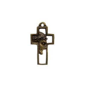 CZ861682 - Cruz Metal Ouro Velho Face de Cristo - 4,6x2,5cm