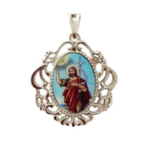 MD129505 - Medalha São João Batista Camafeu Níquel - 5,5x4,2cm