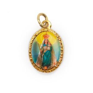 MD103023P10 - Medalha de Alumínio Oval Dourada c/ 10un. N. Sra. Da Penha - 2X1,3cm
