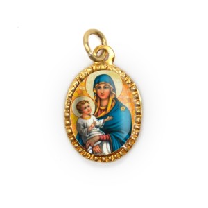 MD103026P10 - Medalha de Alumínio Oval Dourada c/ 10un. N. Sra. Da Saúde - 2x1,3cm