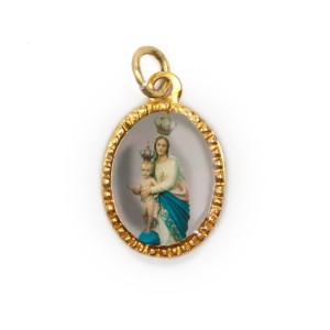 MD103028P10 - Medalha de Alumínio Oval Dourada c/ 10un. N. Sra. Da Vítoria - 2X1,3cm