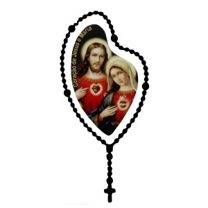 AD1501452 - Adesivo Terço Coração de Jesus e Maria Preto - 12x6cm