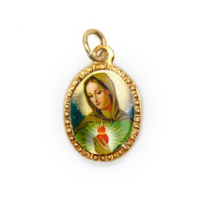 MD103001P10 - Medalha de Alumínio Oval Dourada c/ 10un. Chama do Amor - 2X1,3cm