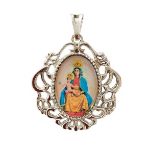 MD129019 - Medalha N. Sra. das Candeias Camafeu Níquel - 5x4,2cm