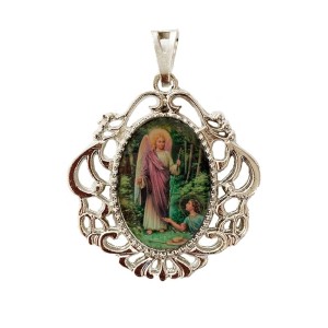 MD129806 - Medalha São Rafael Arcanjo Camafeu Níquel - 5x4,2cm