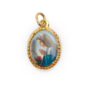 MD103063P10 - Medalha de Alumínio Oval Dourada c/ 10un. N. Sra. Do Silêncio - 2X1,3cm