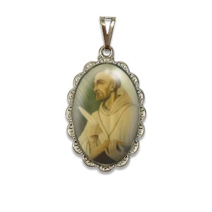 MD128425 - Medalha São Bernado Rendada Níquel - 5x2,5cm