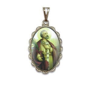 MD128454 - Medalha São Pedro Rendada Níquel - 5x2,5cm