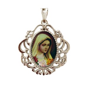 MD129047 - Medalha N. Sra. Rosa Mística Camafeu Níquel - 5x4,2cm