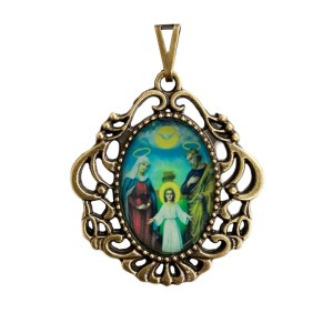 MD129901 - Medalha Sagrada Família Camafeu Ouro Velho - 5x4,2cm
