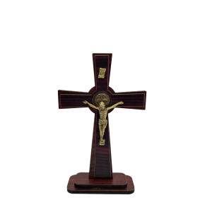 CU760480 - Crucifixo de Mesa São Bento Madeira - 19,5x12cm