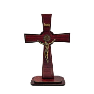 CU760481 - Crucifixo de Mesa São Bento Madeira - 24x15cm