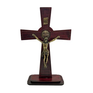 CU760482 - Crucifixo de Mesa São Bento Madeira - 29x19cm