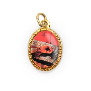 MD103209P10 - Medalha de Alumínio Oval Dourada c/ 10un. Mãos Ensaguentadas de Jesus - 2X1,3cm