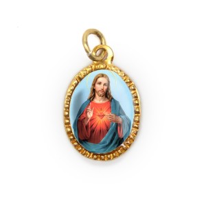 MD103220P10 - Medalha de Alumínio Oval Dourada c/ 10un. Sagrado Coração de Jesus - 2X1,3cm