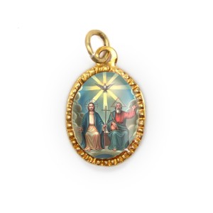 MD103415P10 - Medalha de Alumínio Oval Dourada c/ 10un. Santissíma Trindade - 2X1,3cm
