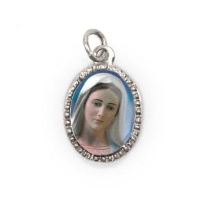 MD103615P10 - Medalha de Alumínio Oval Prata c/ 10un. N. Sra. Rainha da Paz - 2x1,3cm