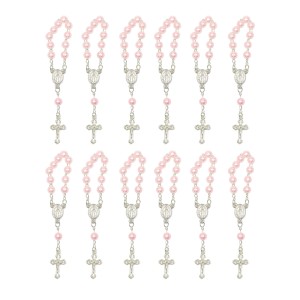 DZ1070004P12 - Dezena Pérola Rosa c/12un. (Mini Terço) - 9,5x1cm