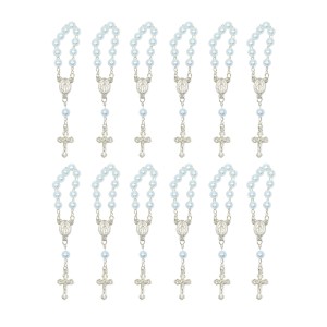 DZ1070006P12 - Dezena Pérola Azul c/12un. (Mini Terço) - 9,5x1cm