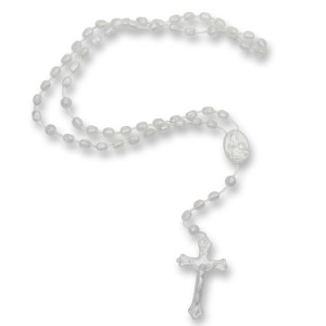 TE050002 - Terço Acrílico Branco Perolado - 32cm