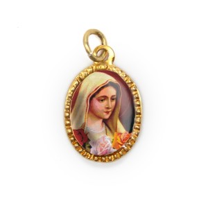 MD103044P10 - Medalha de Alumínio Oval Dourada c/ 10un. N. Sra. Rosa Mística - 2X1,3cm