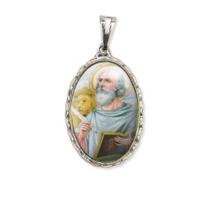 MD128448 - Medalha São Marcos Rendada Níquel - 5x2,5cm