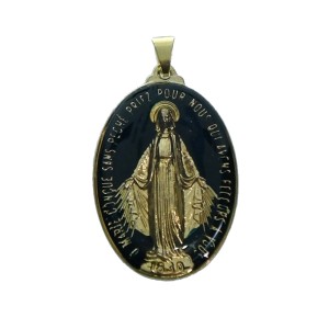 MD520131 - Medalha N. Sra. Das Graças Resinada Preta - 4,5x2,8cm